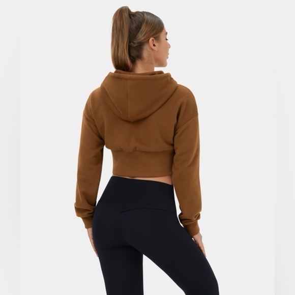 Halara Removable Hood Drawstring Cropped Fleece Cotton Hoodie | NEW!!!!🤎🐶 - Picture 5 of 15